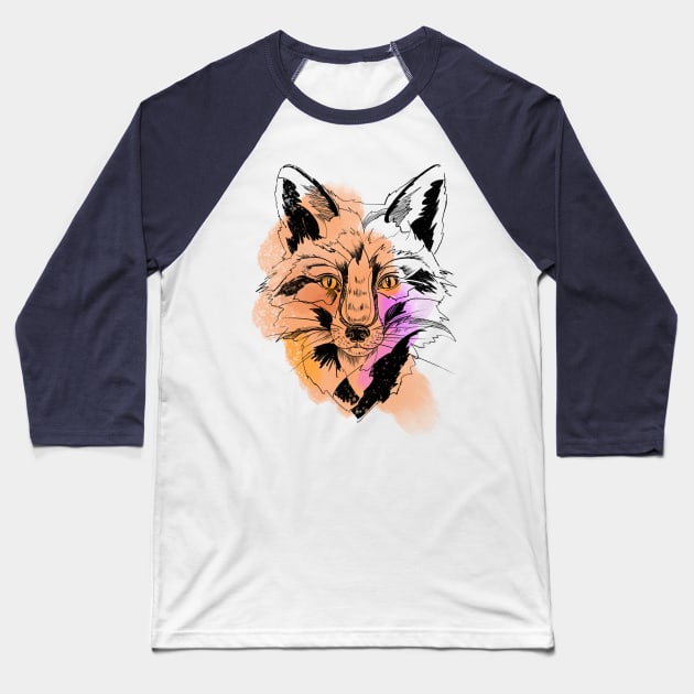 Cute Fox Sketch and Watercolor Spots Baseball T-Shirt by meridiem